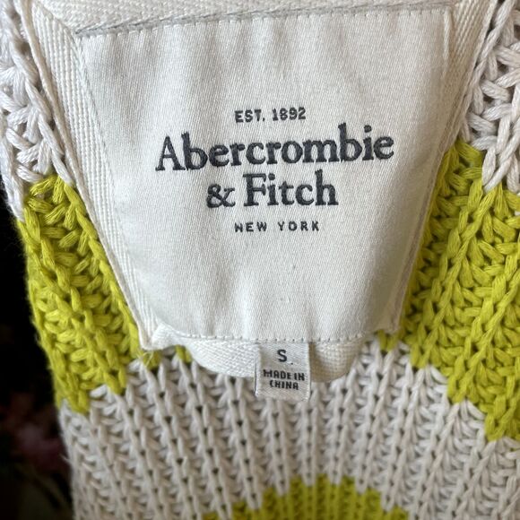 Abercrombie & Fitch Chunky Knit Sweater Women Sz S Green Open Front Y2K Preppy - Picture 7 of 7